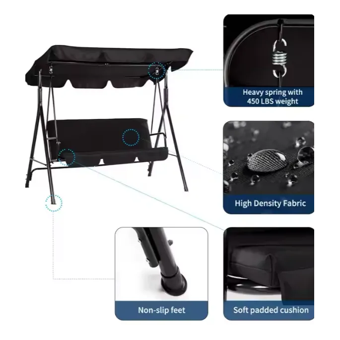 Trwała huśtawka ogrodowa ze stalowym stelażem i zadaszeniem