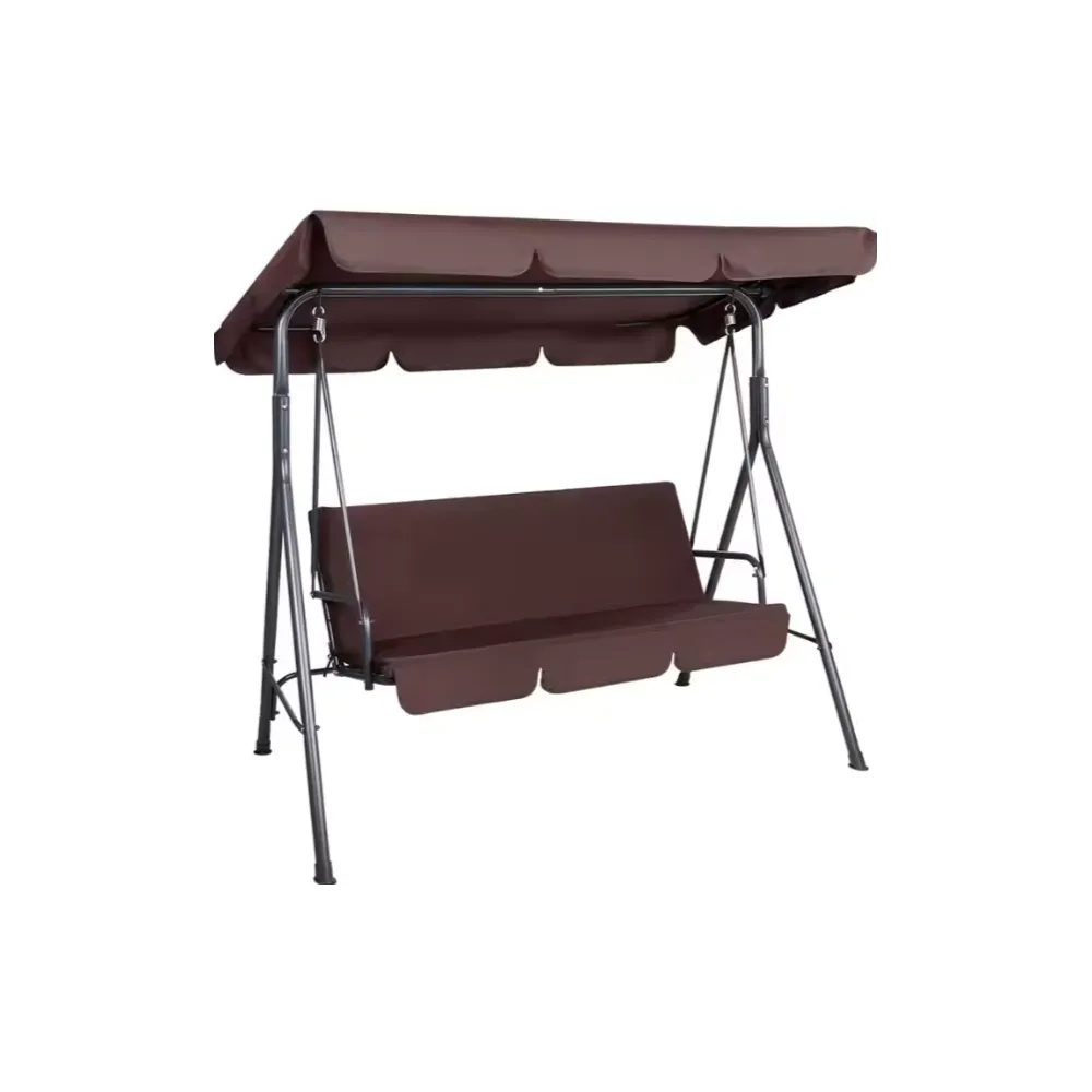Elegancka brązowa huśtawka ogrodowa z zadaszeniem dla trzech osób