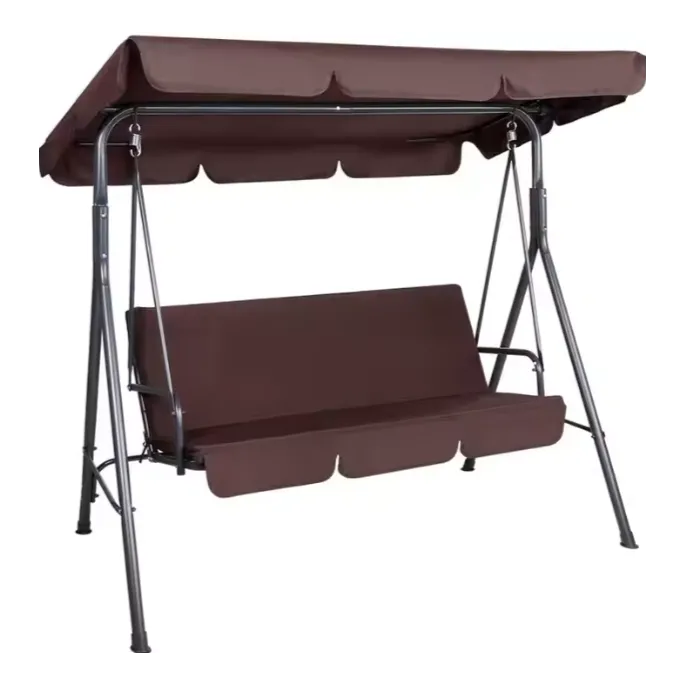 Elegancka brązowa huśtawka ogrodowa z zadaszeniem dla trzech osób