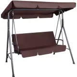 Elegancka brązowa huśtawka ogrodowa z zadaszeniem dla trzech osób