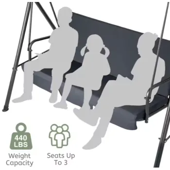 Trzyosobowa huśtawka szara z funkcją leżanki na tarasie