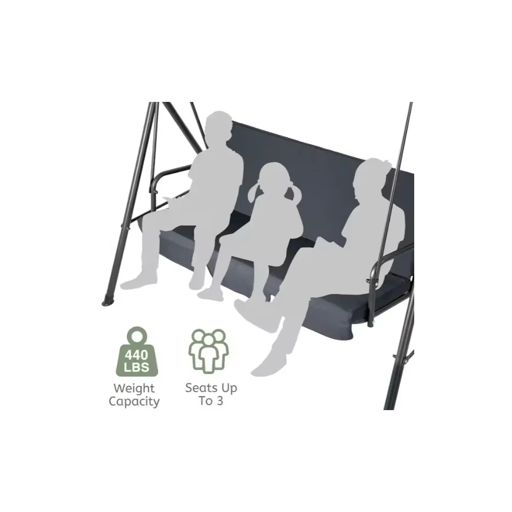 Trzyosobowa huśtawka szara z funkcją leżanki na tarasie