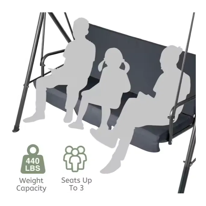 Trzyosobowa huśtawka szara z funkcją leżanki na tarasie