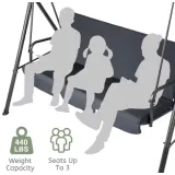 Trzyosobowa huśtawka szara z funkcją leżanki na tarasie