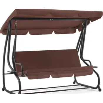 Solidna huśtawka z poduszkami i regulowanym daszkiem w plenerze