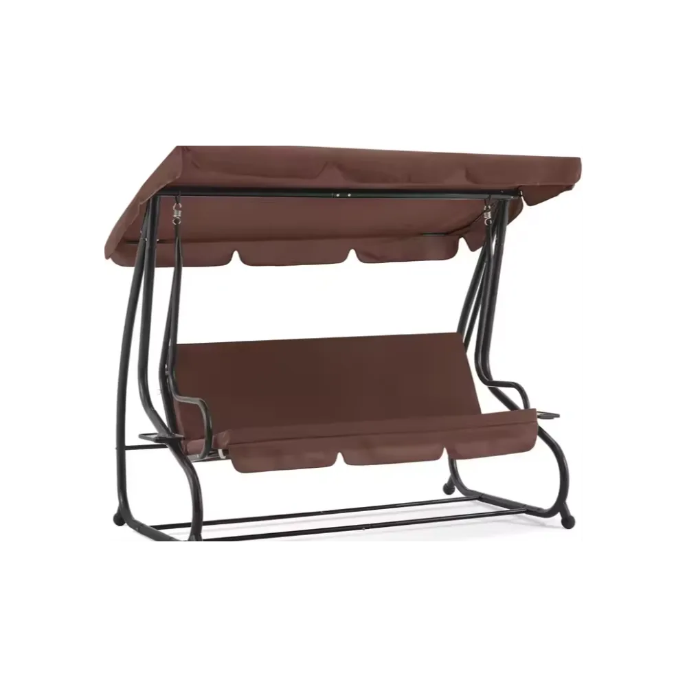 Solidna huśtawka z poduszkami i regulowanym daszkiem w plenerze