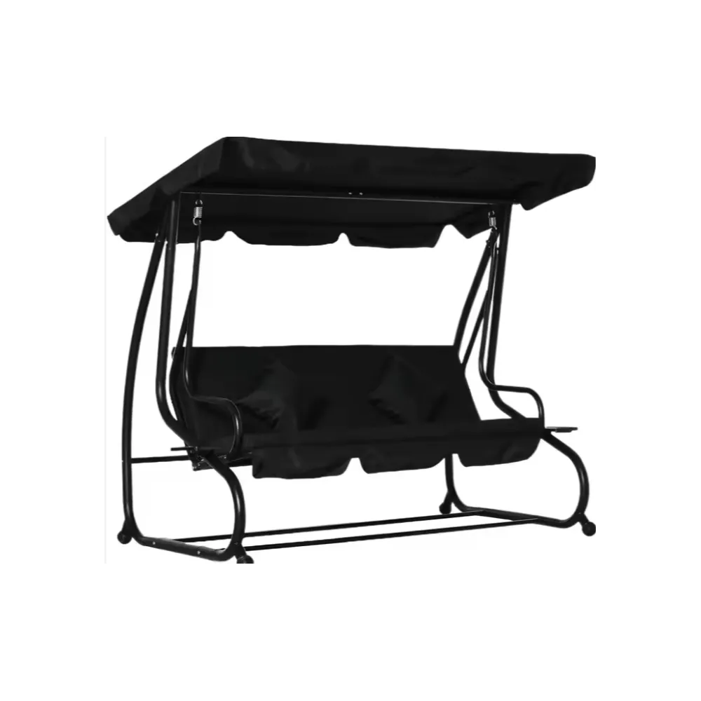 Huśtawka ogrodowa z regulowanym daszkiem na tarasie