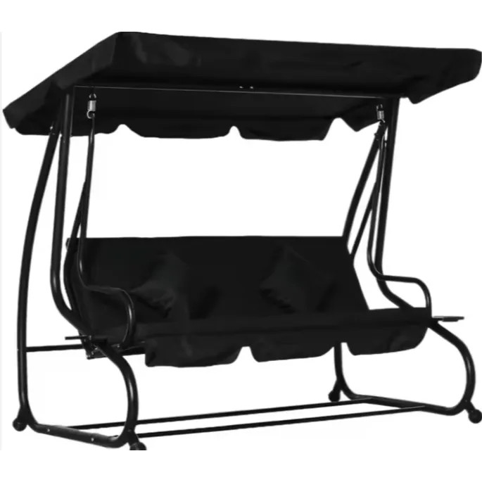 Huśtawka ogrodowa z regulowanym daszkiem na tarasie