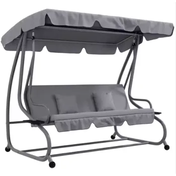 Huśtawka Czteroosobowa Ogrodowa Bujana Daszek Wolnostojąca Szara