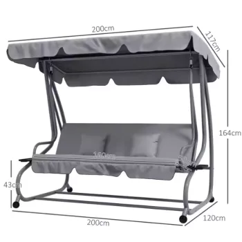 Szara huśtawka z funkcją leżanki i daszkiem przeciwsłonecznym