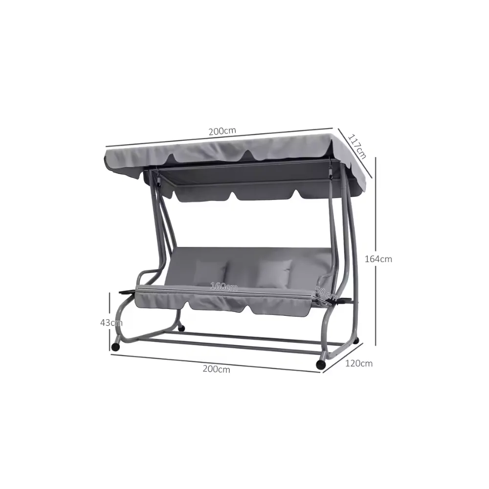 Szara huśtawka z funkcją leżanki i daszkiem przeciwsłonecznym