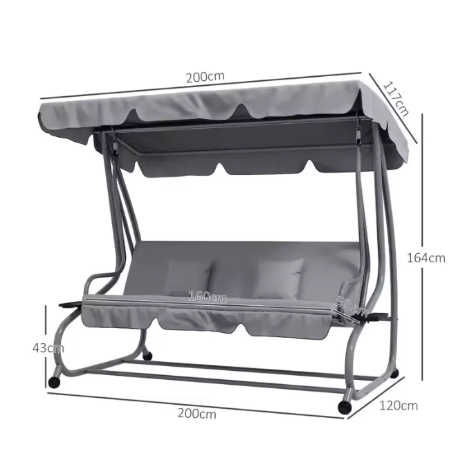 Szara huśtawka z funkcją leżanki i daszkiem przeciwsłonecznym