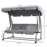 Szara huśtawka z funkcją leżanki i daszkiem przeciwsłonecznym