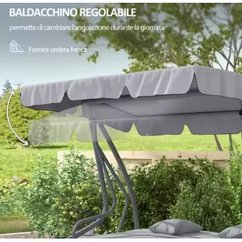 Nowoczesna szara huśtawka ogrodowa z regulacją daszka