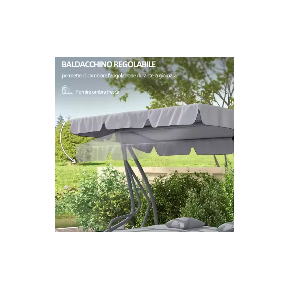 Nowoczesna szara huśtawka ogrodowa z regulacją daszka