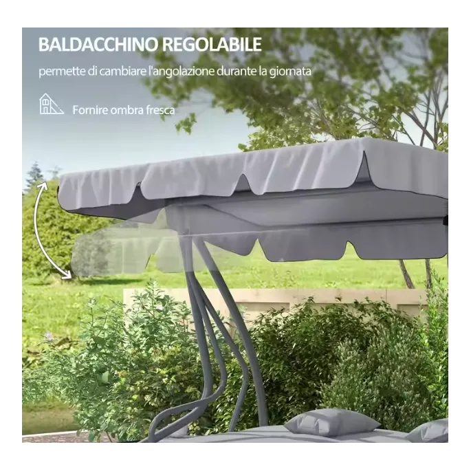 Nowoczesna szara huśtawka ogrodowa z regulacją daszka