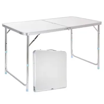 Stół Turystyczny Kempingowy Składany Regulowany Aluminiowy Biały 120x60cm