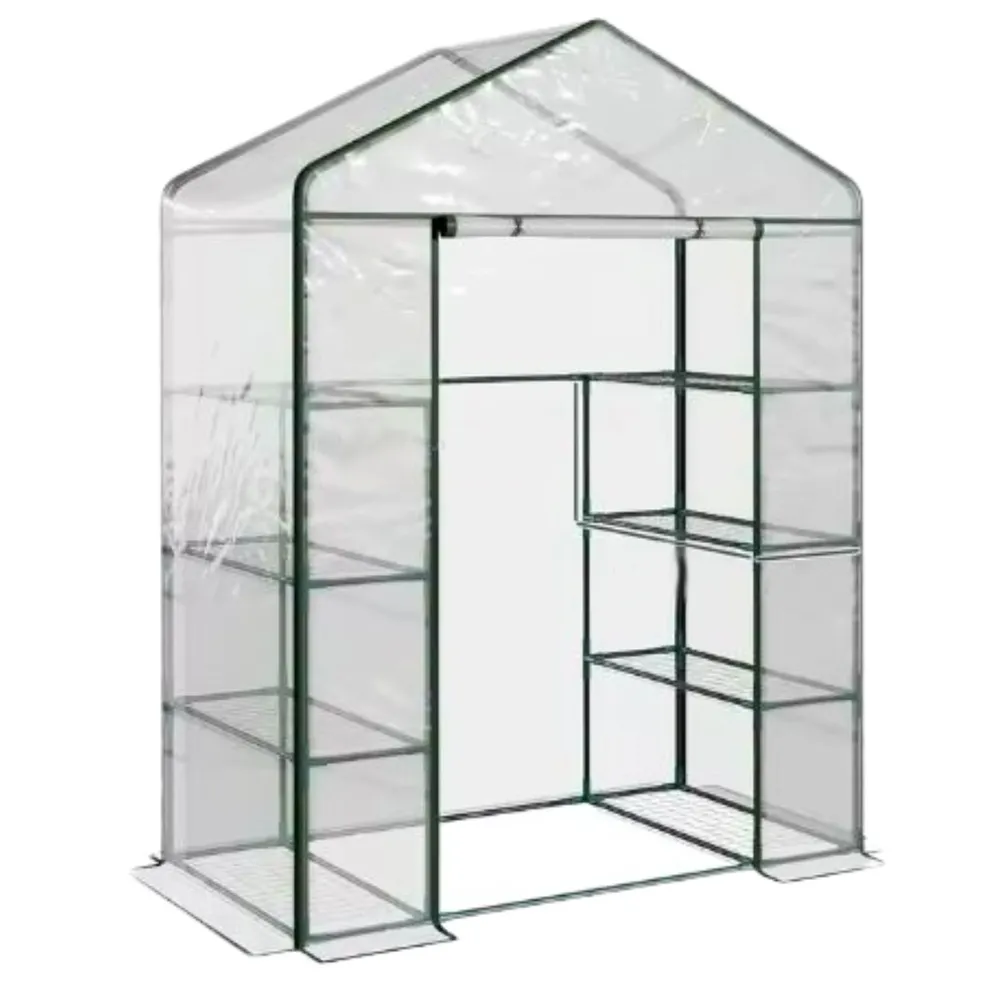 Wytrzymała metalowa konstrukcja szklarni z półkami na rośliny