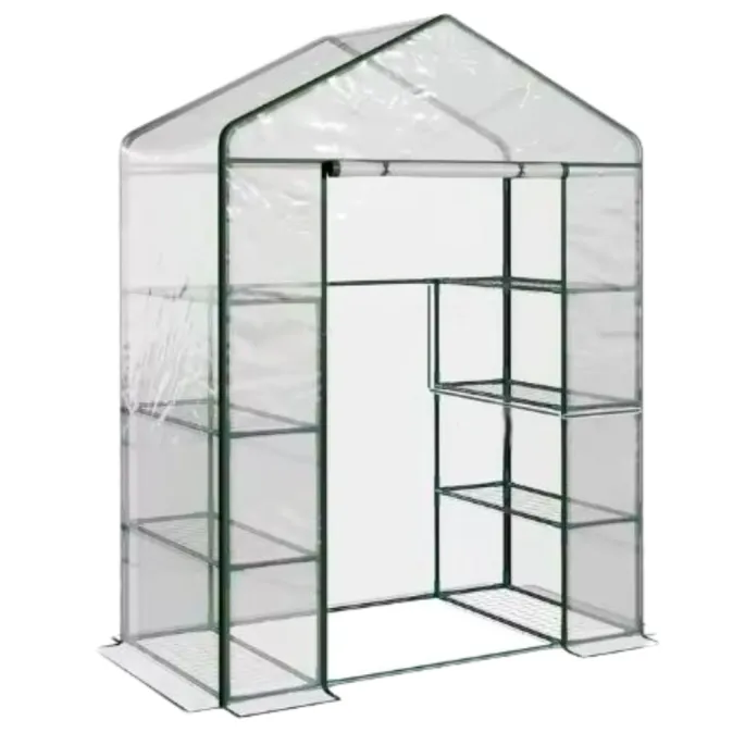 Wytrzymała metalowa konstrukcja szklarni z półkami na rośliny