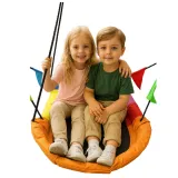 Solidna huśtawka ogrodowa z wytrzymałą stalową ramą i regulowanymi linami