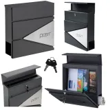 Duża antracytowa skrzynka pocztowa z napisem POST na listy i gazety