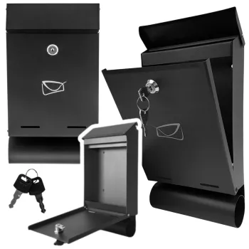 Czarna skrzynka pocztowa ze stali ocynkowanej na listy i gazety, 32,5x22,5x9,5 cm