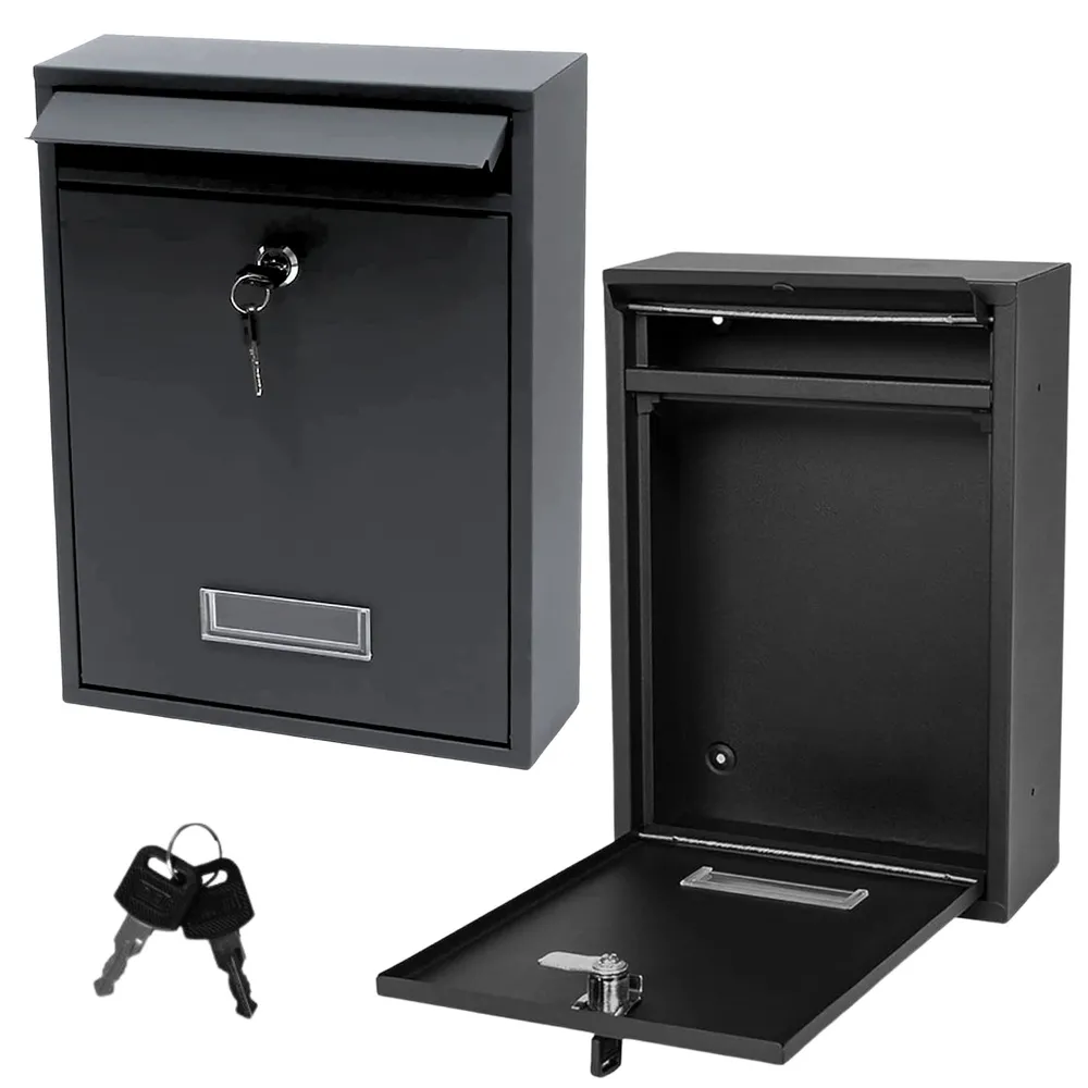 Czarna skrzynka pocztowa stalowa o wymiarach 32x21,5x8,5 cm