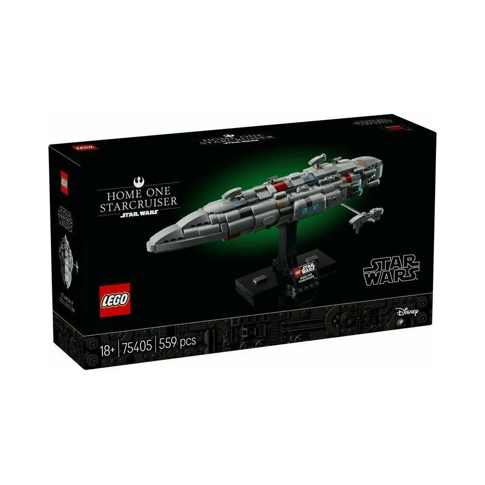 Model LEGO 75405 Star Wars Krążownik Home One na podstawce z tabliczką