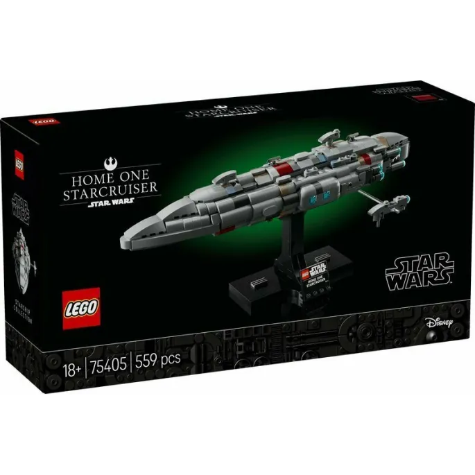 Model LEGO 75405 Star Wars Krążownik Home One na podstawce z tabliczką