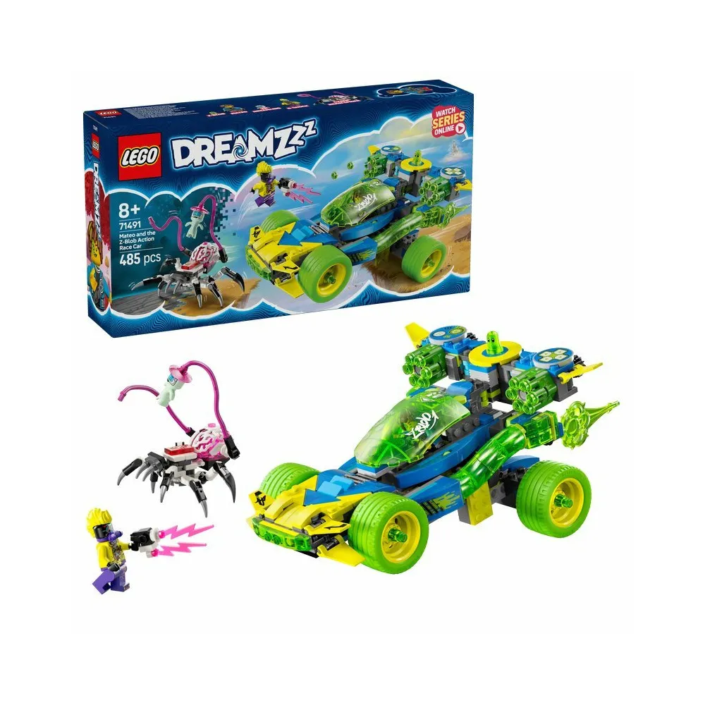 Zestaw LEGO DREAMZZZ 71491 przedstawiający sportowy pojazd i minifigurki
