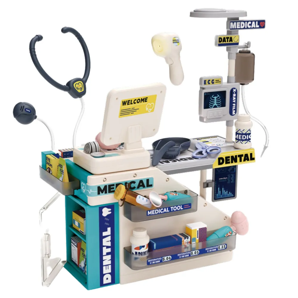 Stół lekarski zabawkowy z lampą i panelem EKG dla dzieci