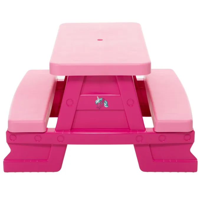 Dziecięcy zestaw mebli ogrodowych różowy – stolik i ławki Dorex