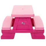 Dziecięcy zestaw mebli ogrodowych różowy – stolik i ławki Dorex