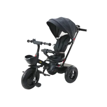 Czarny rower trójkołowy PRO550 dla dzieci na białym tle