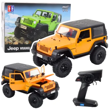 RC Jeep Wrangler Rock Crawler w terenie na piasku w skali 1:14