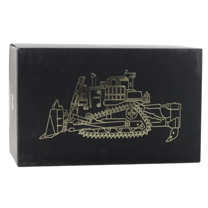 Żółto-czarny model kolekcjonerski spychacza buldożera z ruchomymi częściami