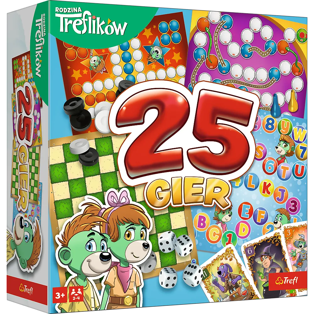 Zestaw planszówek Kalejdoskop 25 gier Rodzina Treflików w kolorowym pudełku