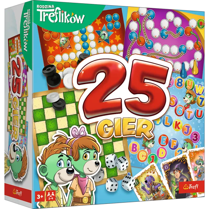 Zestaw planszówek Kalejdoskop 25 gier Rodzina Treflików w kolorowym pudełku