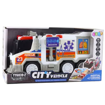 Dziecięca karetka z ruchomymi elementami i zestawem baterii w komplecie