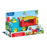 Kolorowy transporter Clementoni z przewrotnymi samochodzikami na białym tle