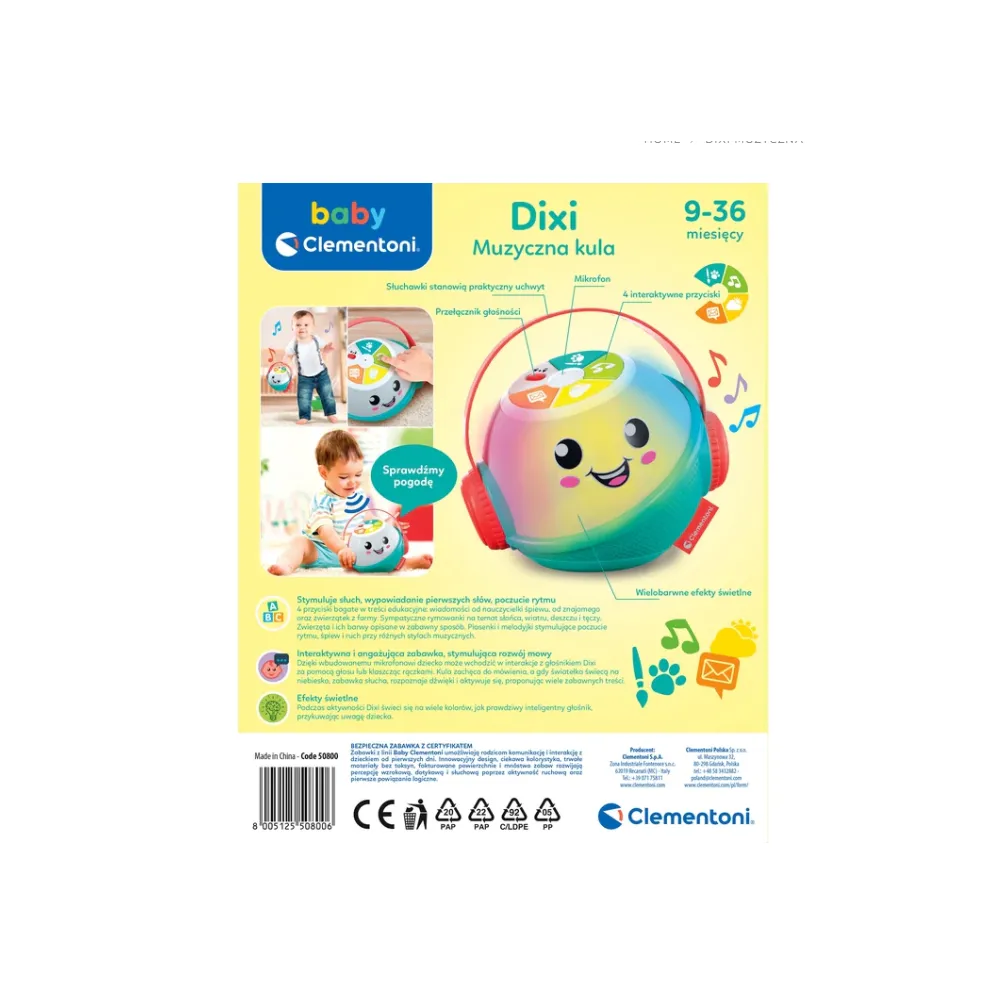 Kolorowa kula muzyczna Clementoni z klawiszami tematycznymi i efektami świetlnymi