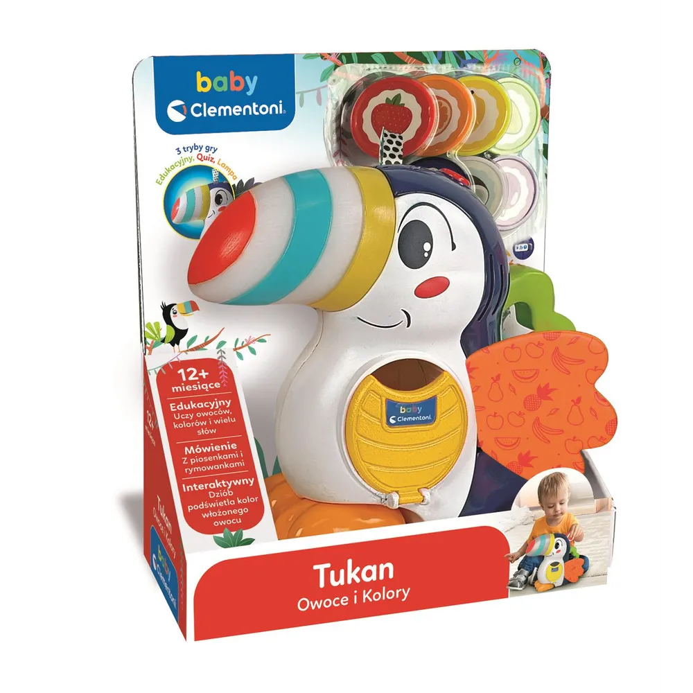 Interaktywna zabawka Tukan Adrian Clementoni do nauki kolorów i owoców
