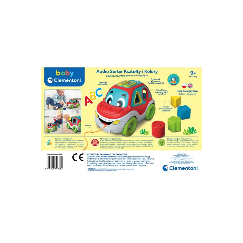 Kolorowe autko sorter rozwijające umiejętności manualne dziecka