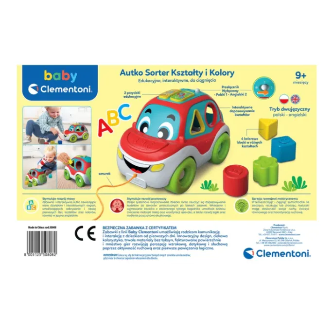 Kolorowe autko sorter rozwijające umiejętności manualne dziecka