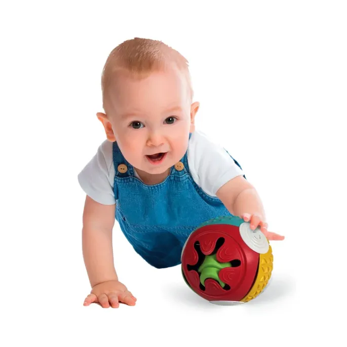 Miękka piłeczka z elementami o różnych fakturach do stymulacji zmysłów