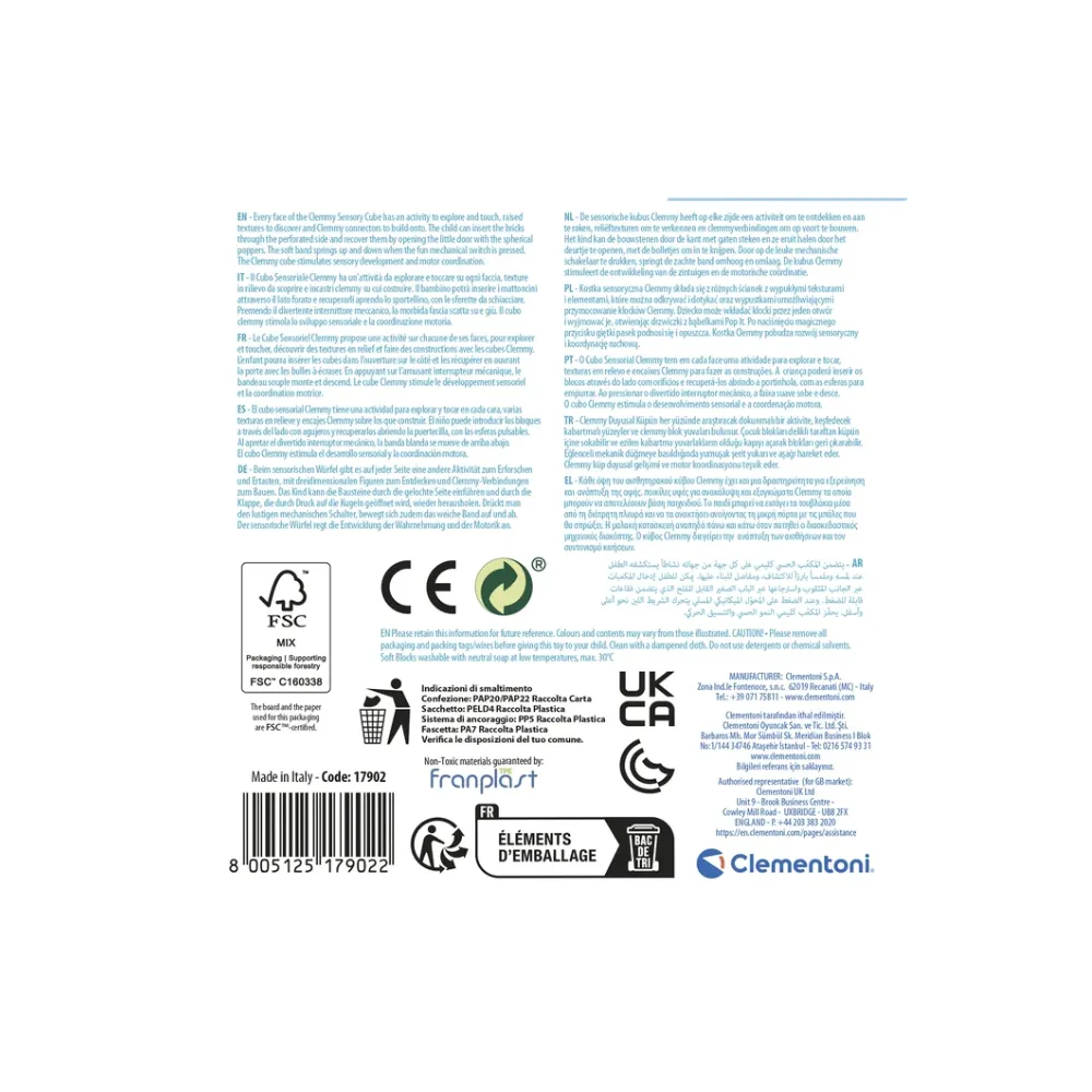 Miękka kostka do stymulacji zmysłów i koordynacji u niemowląt Clementoni
