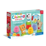 Miękkie klocki Clemmy oraz figurki kotka, pieska i krówki