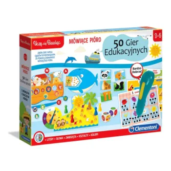 Zestaw Mówiące Pióro 50 Gier Edukacyjnych Clementoni na białym tle
