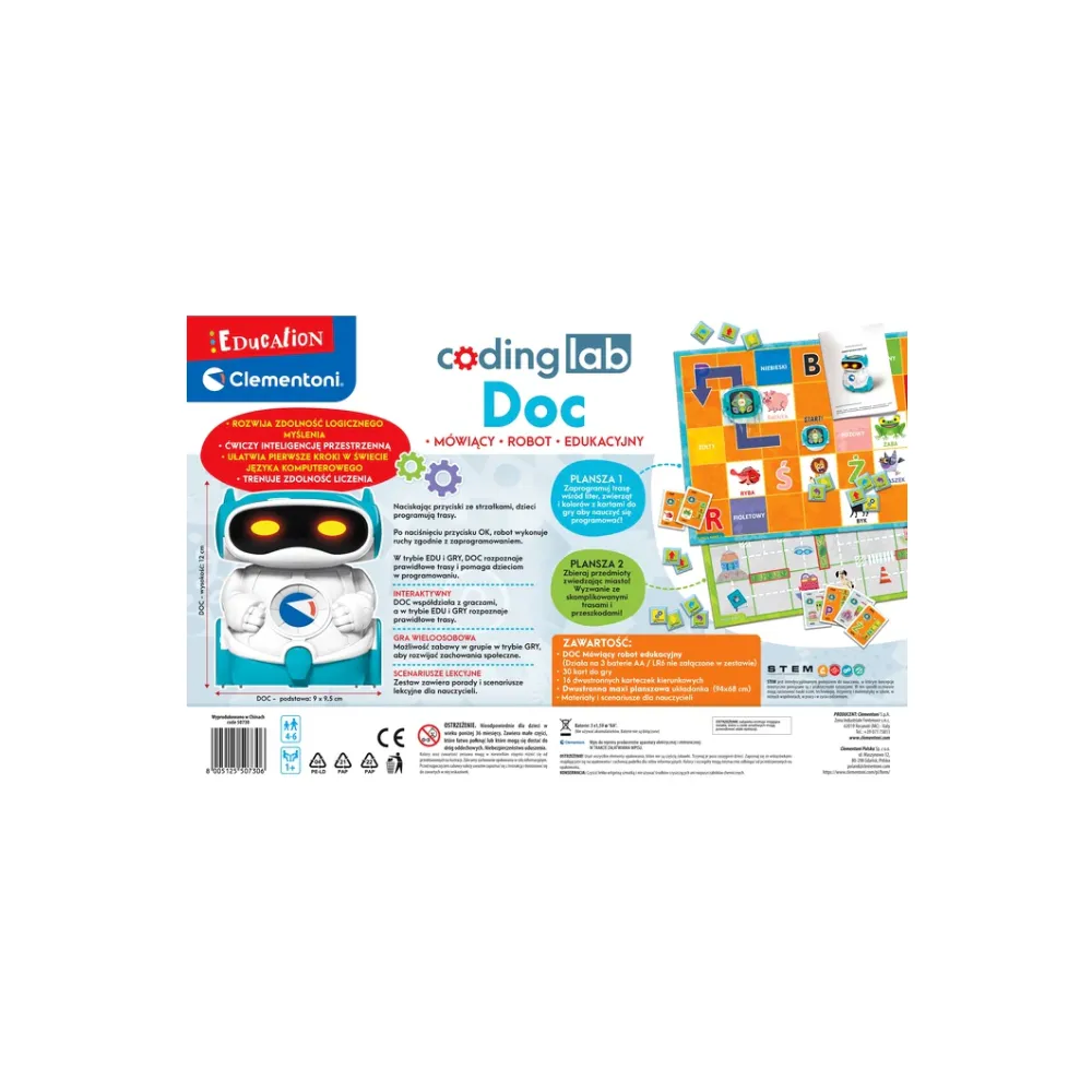 Zbliżenie na robota edukacyjnego Clementoni oraz akcesoria