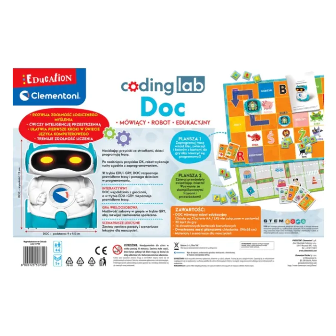 Zbliżenie na robota edukacyjnego Clementoni oraz akcesoria